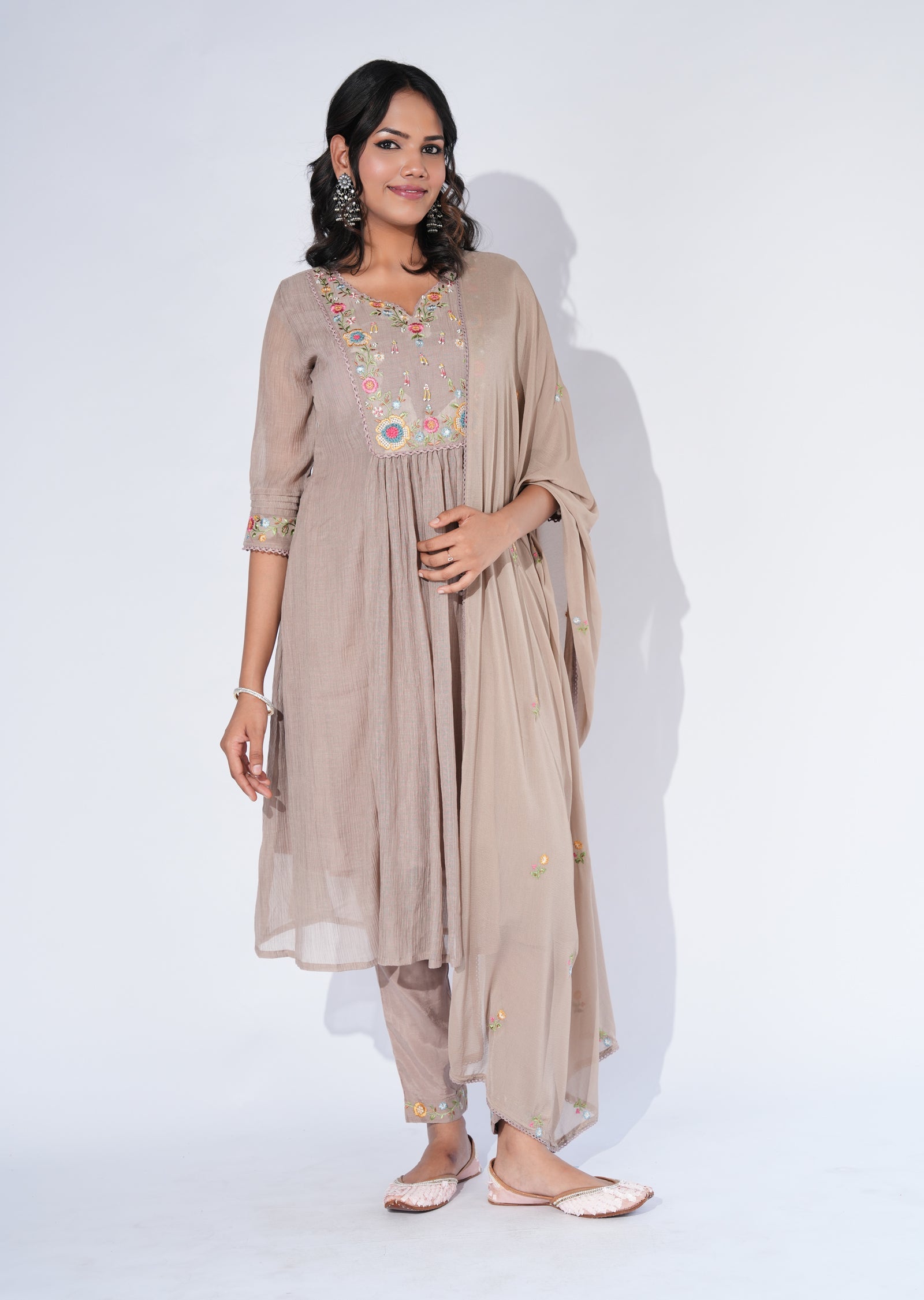 Brown Mul Chanderi Anarkali Suit