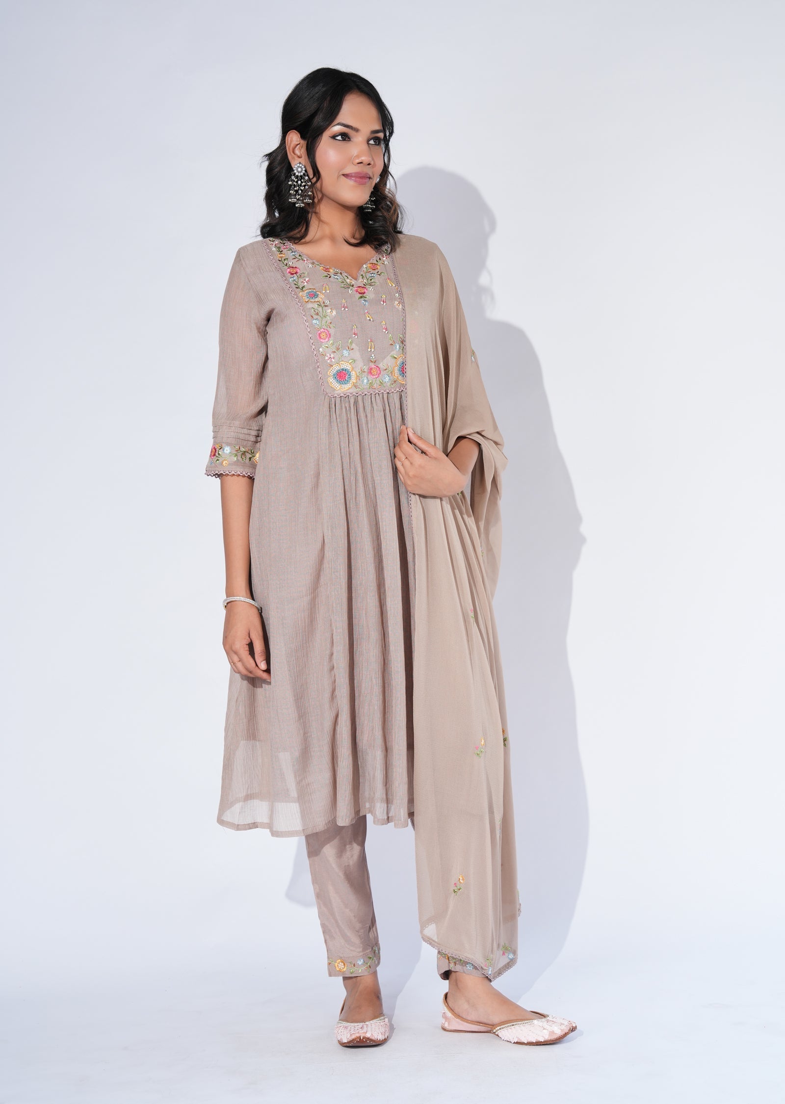 Brown Mul Chanderi Anarkali Suit