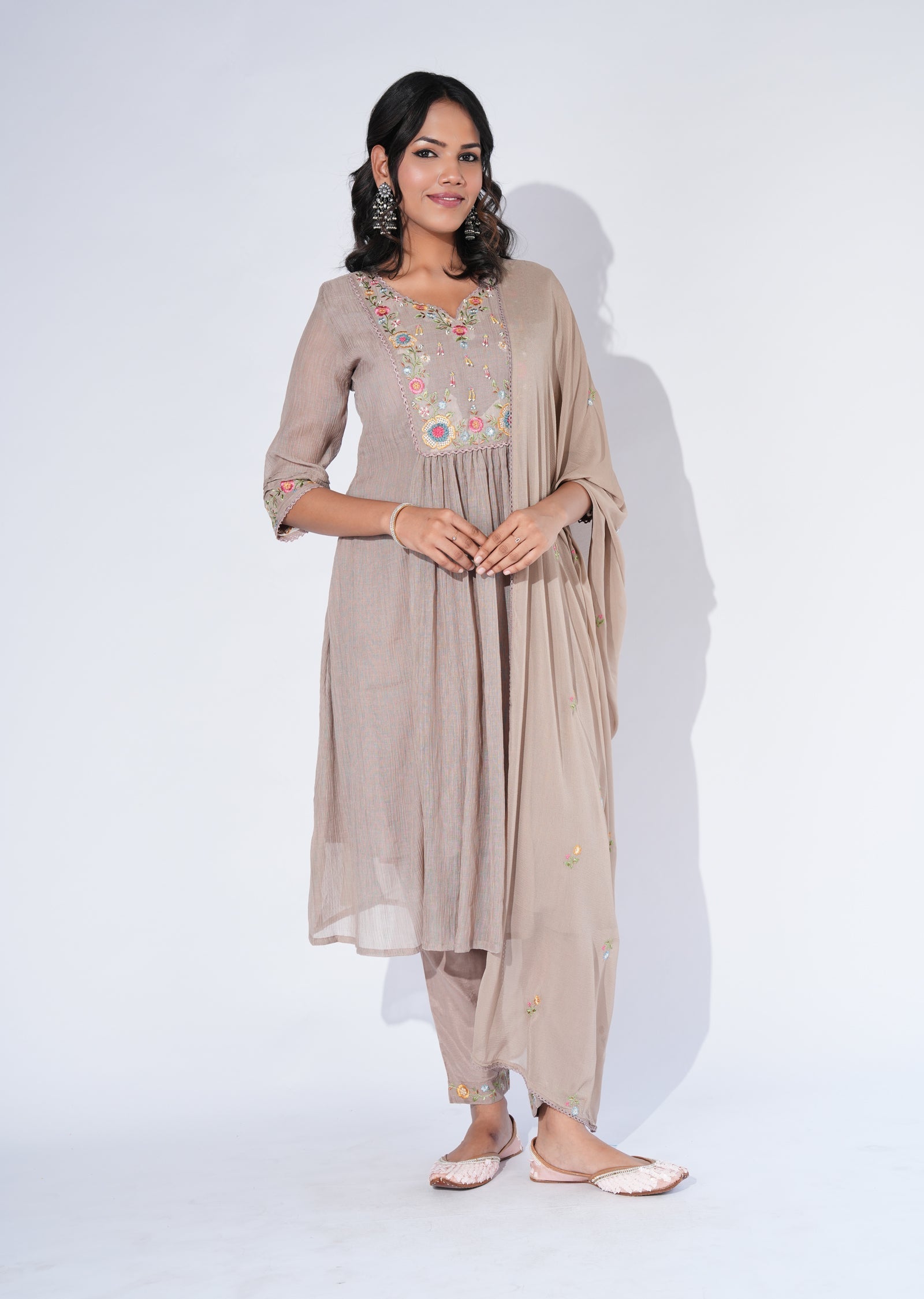 Brown Mul Chanderi Anarkali Suit