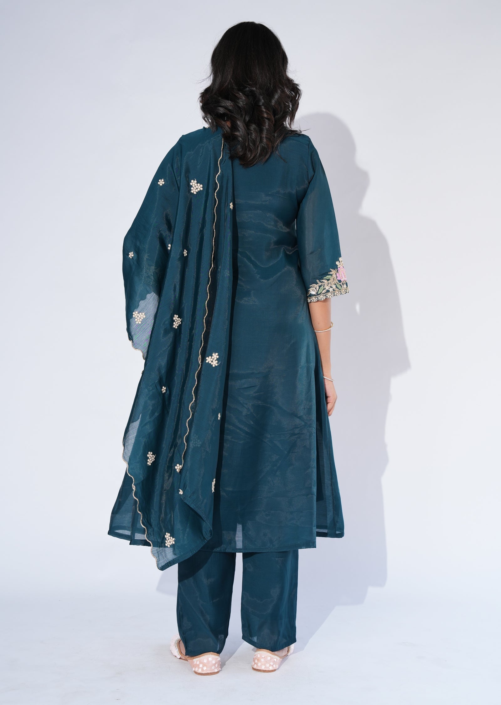 Green Mul Chanderi Anarkali Suit