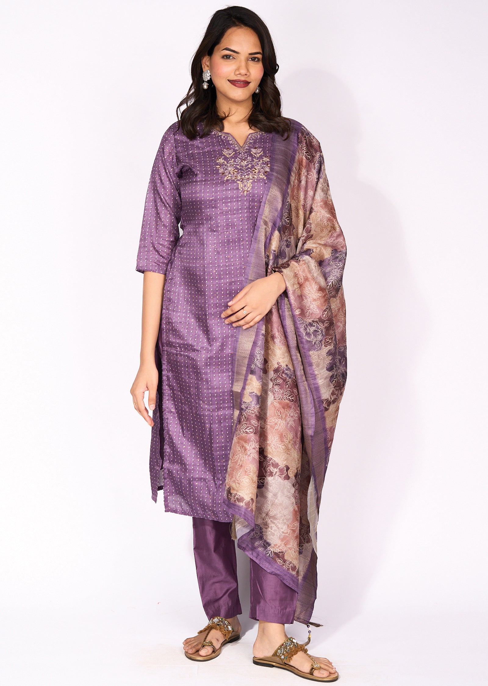 Purple Tussar straight cut suit