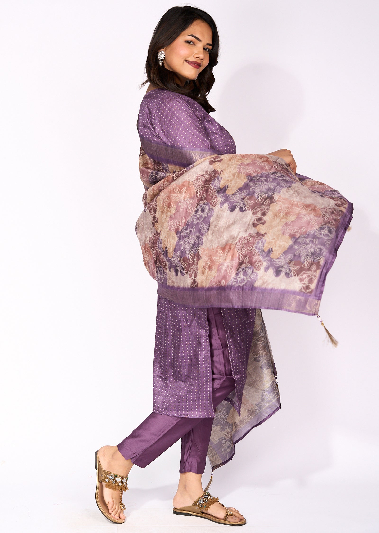 Purple Tussar straight cut suit