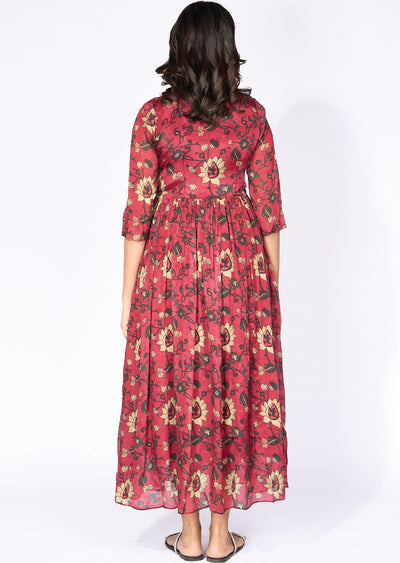 Maroon chinnon Long Kurti