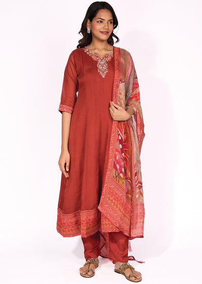 Rust Organza Anarkali Suit