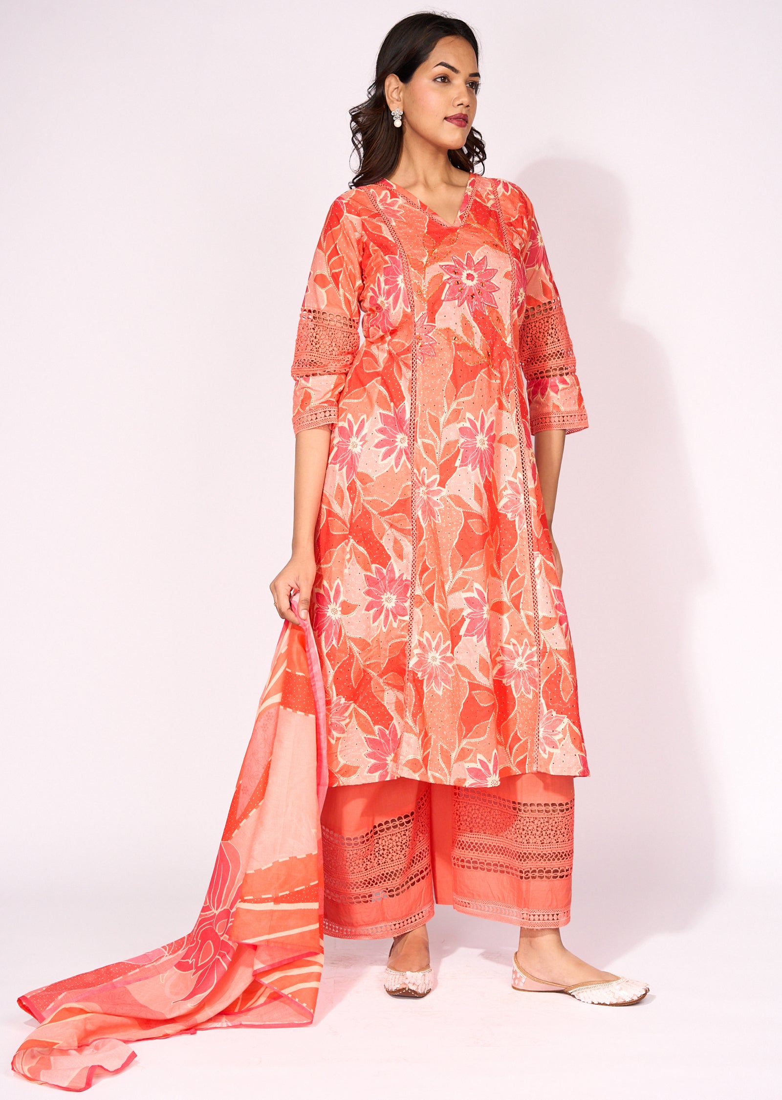 Coral Cotton Anarkali Suit