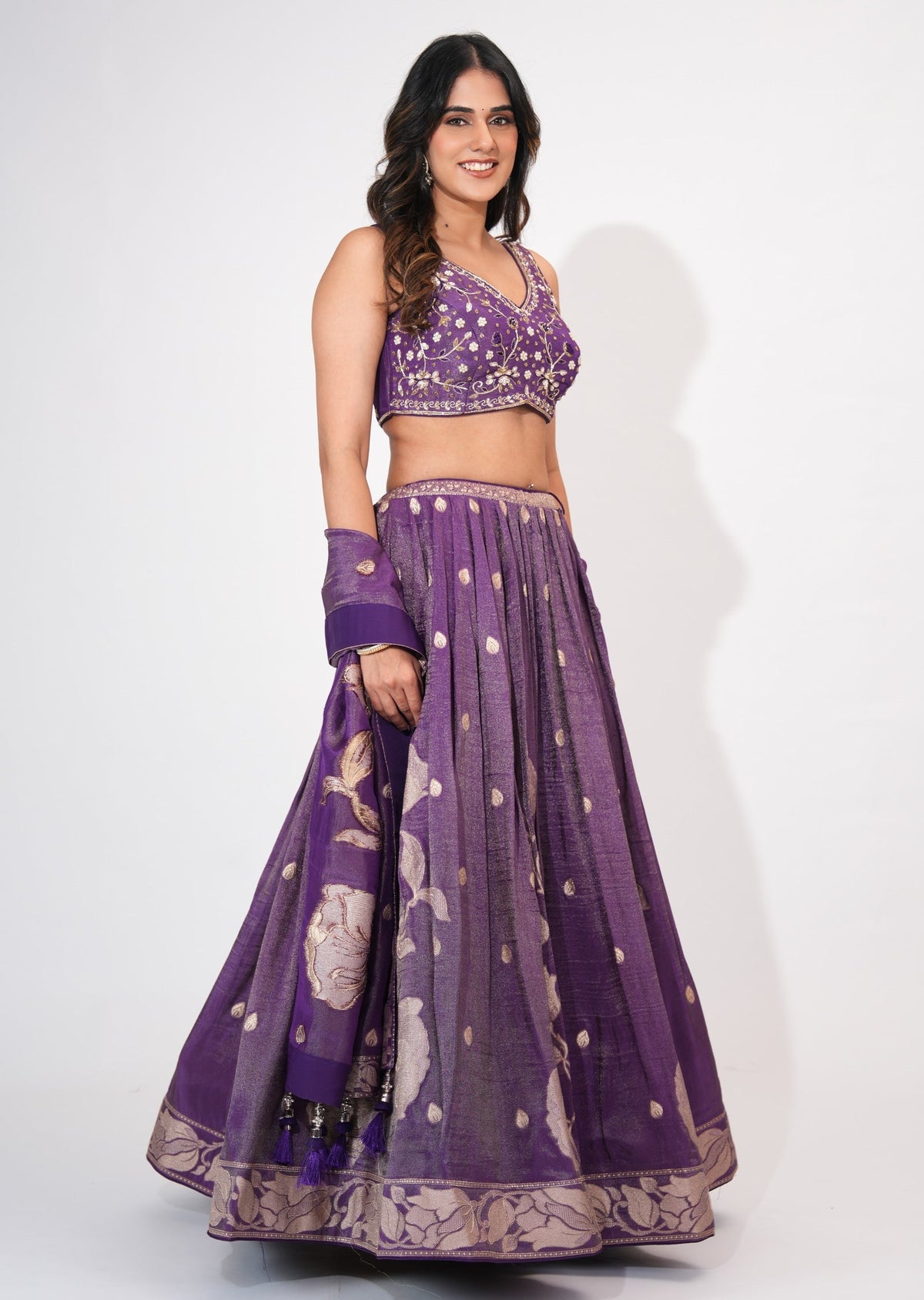 Purple Tissue Crop top Set
