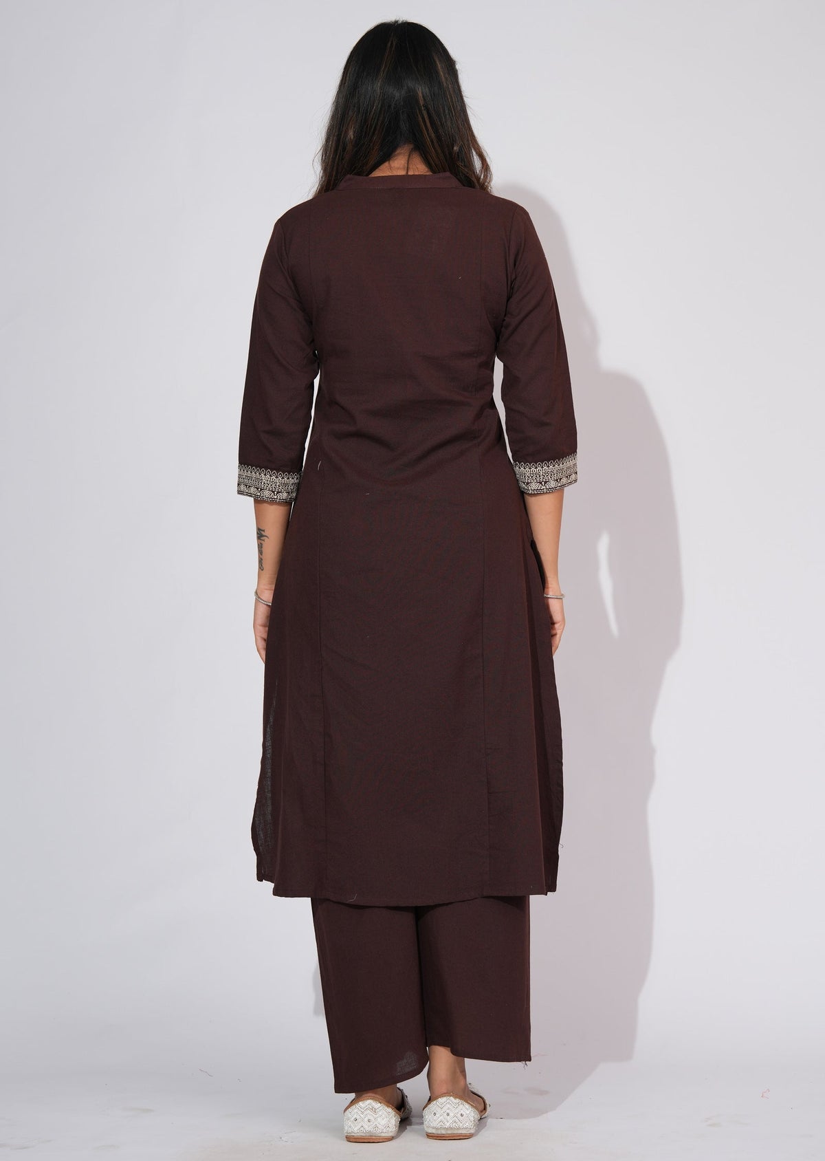 Brown Cotton Straight cut Kurti set