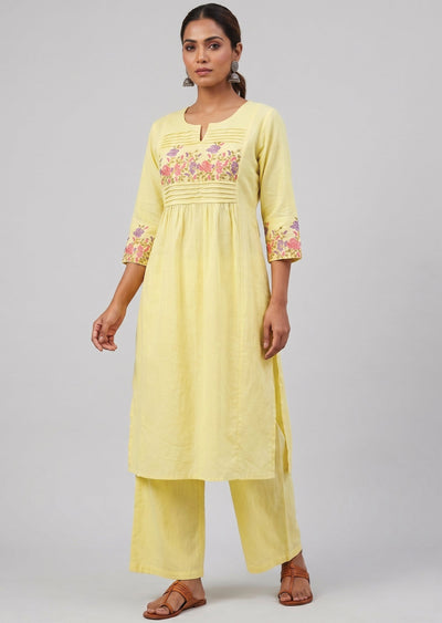 Light Yellow Cotton Kurti Set