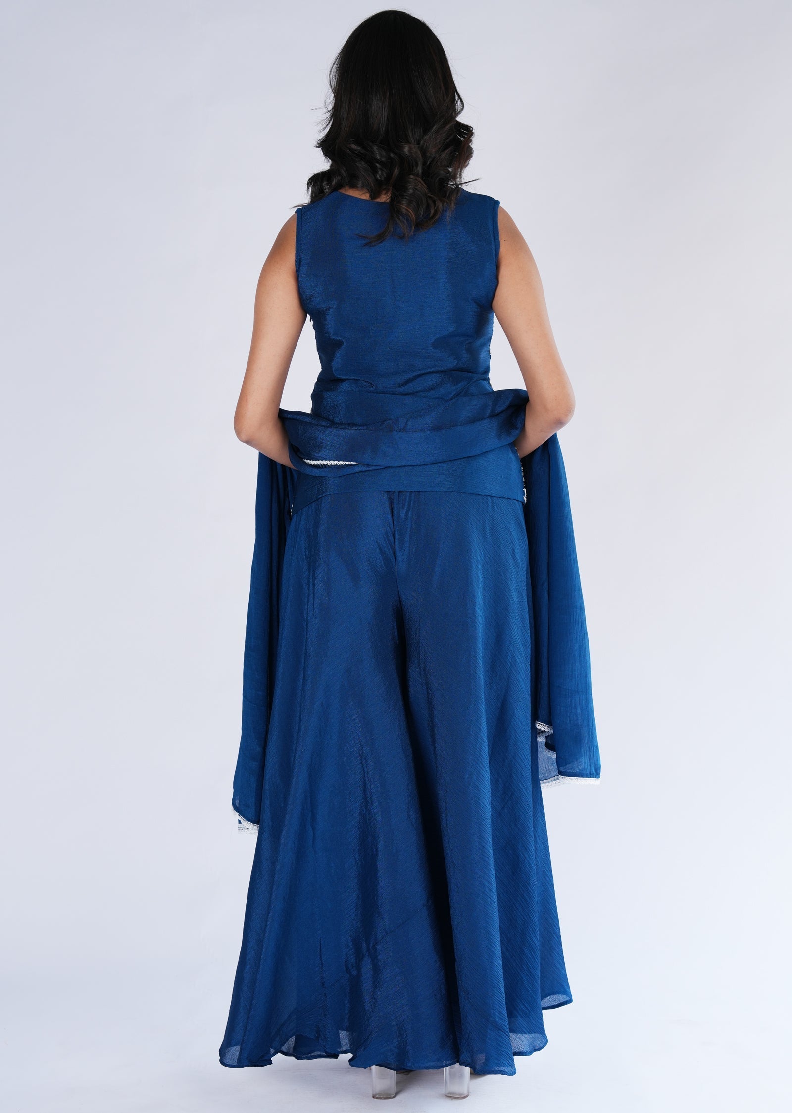 Blue Chinnon Sharara Set