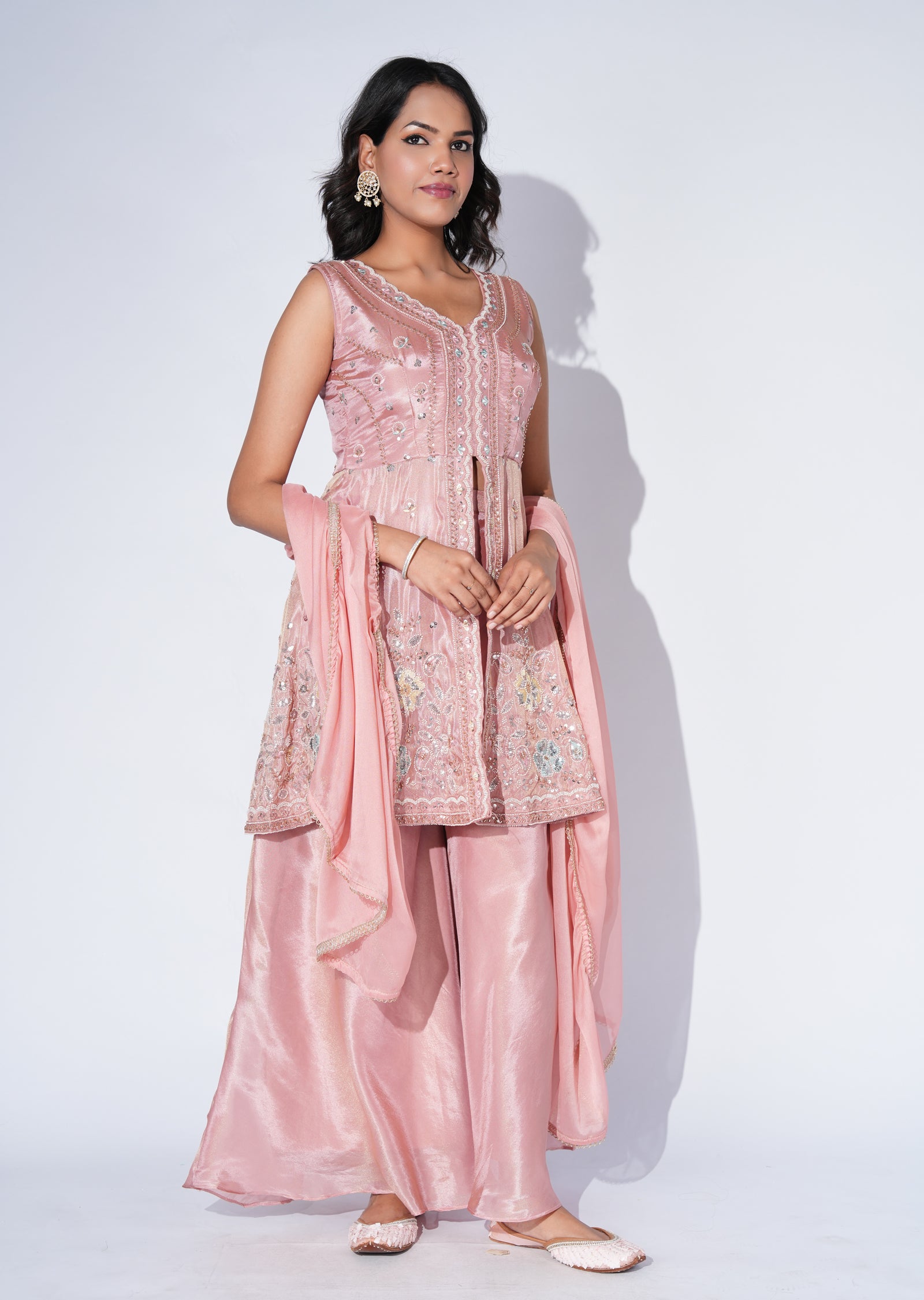 Peach Tissue Sharara Set