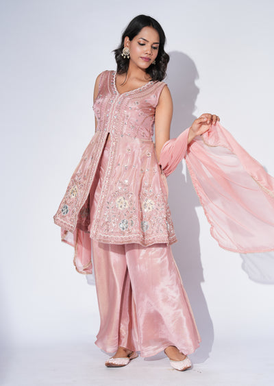 Peach Tissue Sharara Set