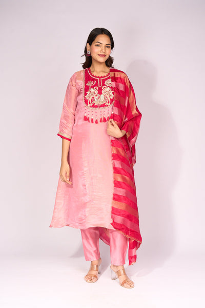 Pink Tissue Anarkali Suit