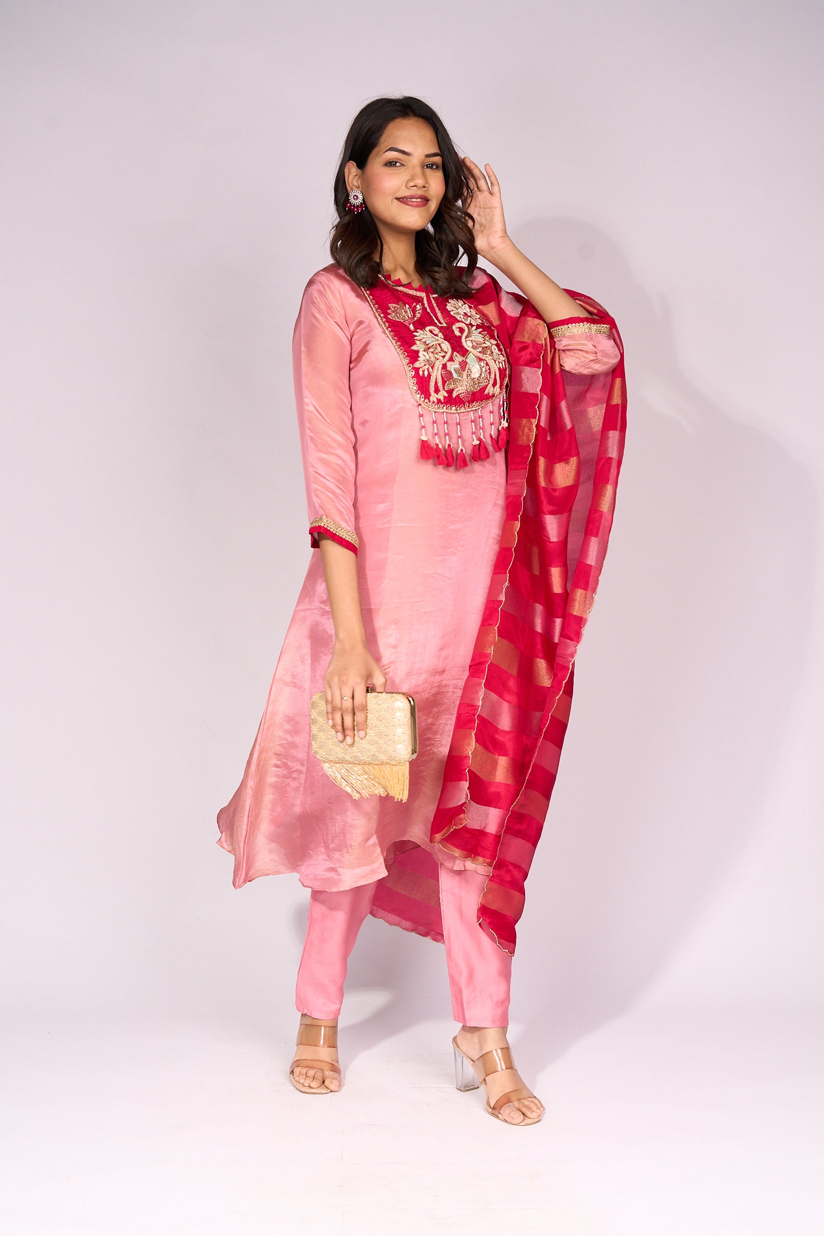 Pink Tissue Anarkali Suit