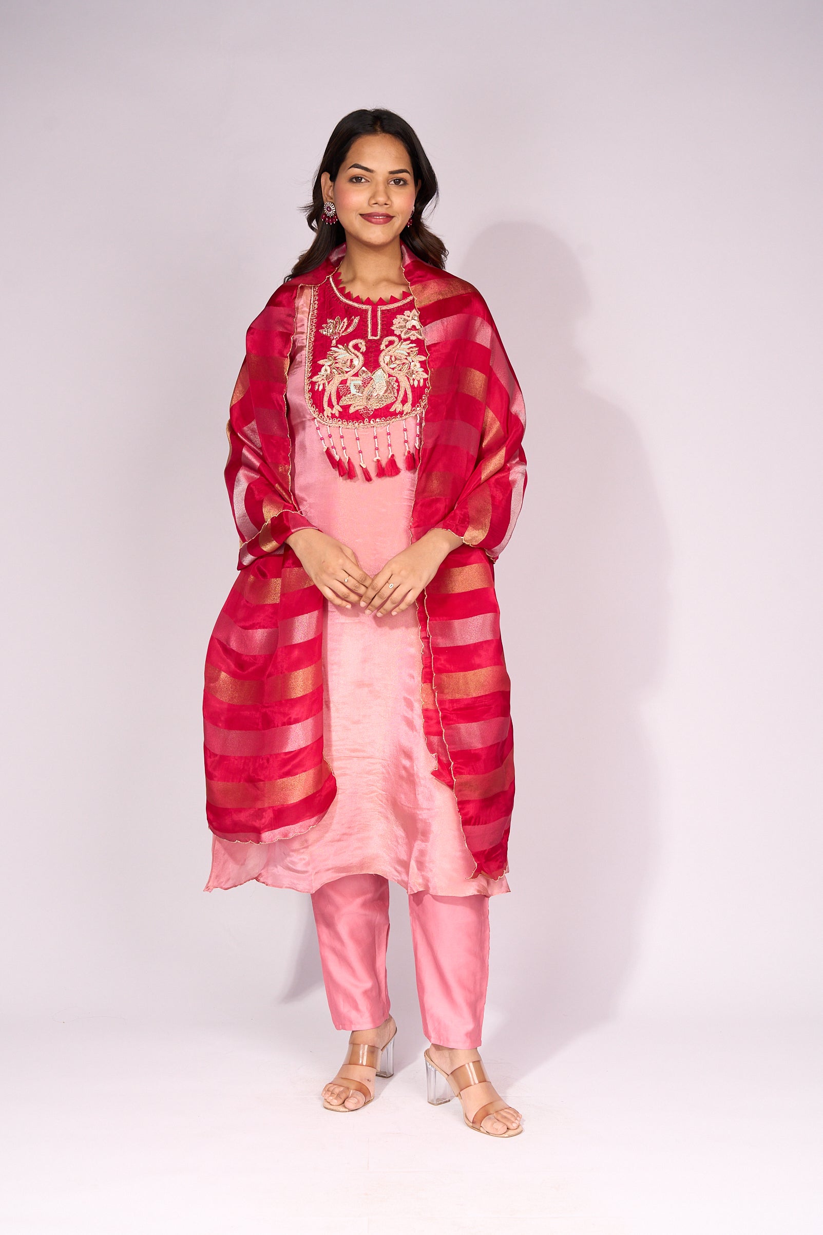 Pink Tissue Anarkali Suit