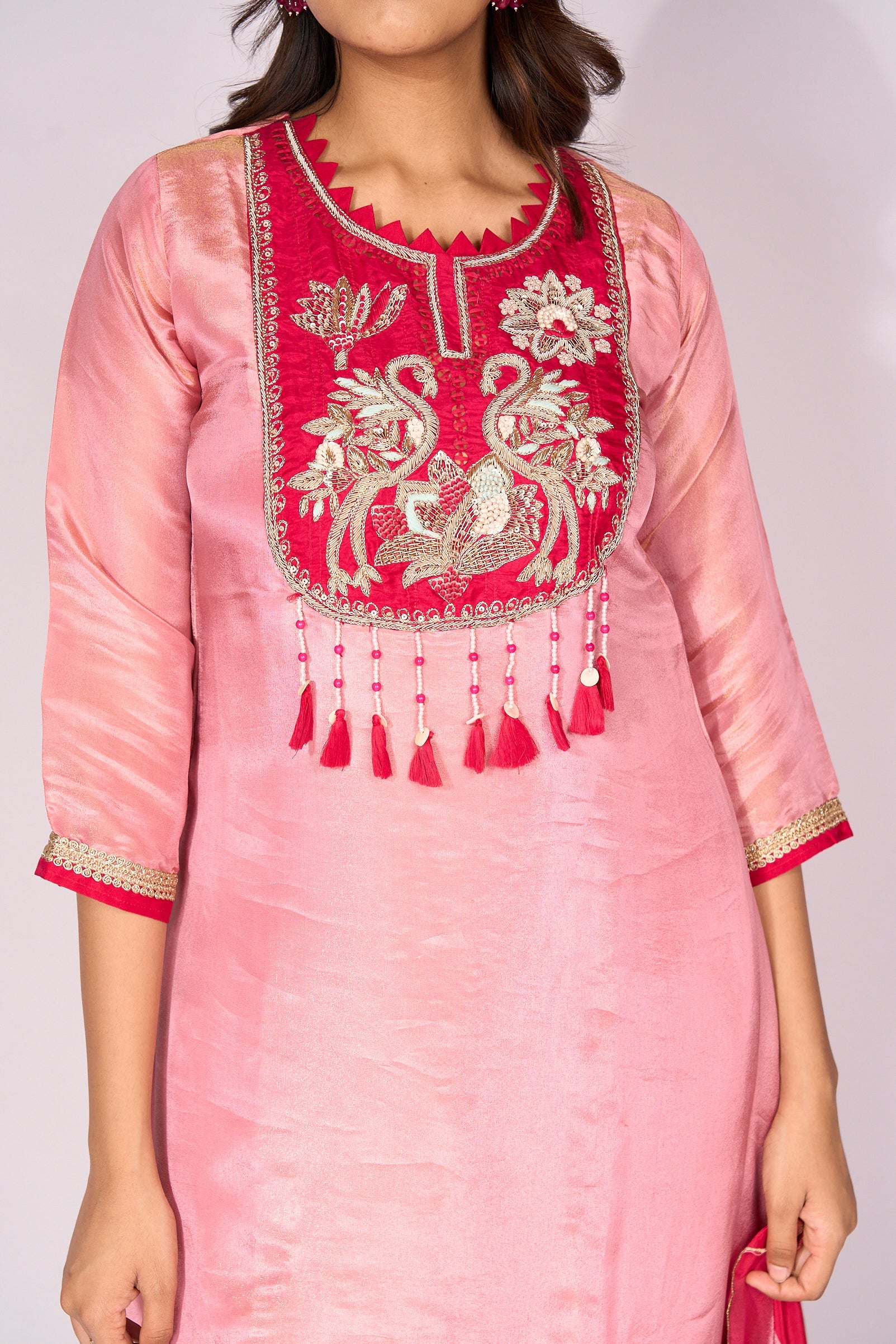 Pink Tissue Anarkali Suit