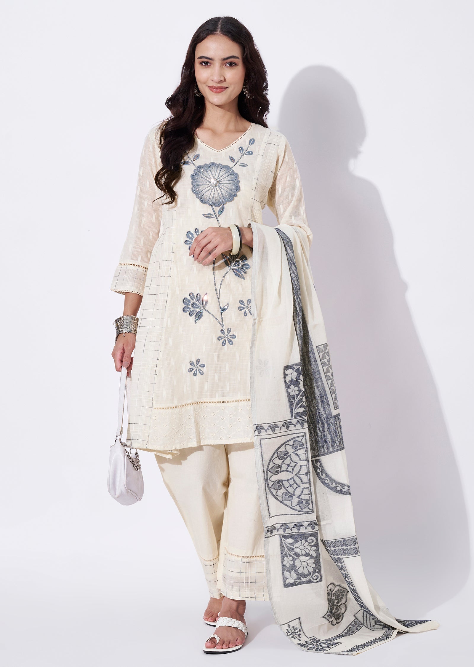 Grey Cotton Anarkali Suit