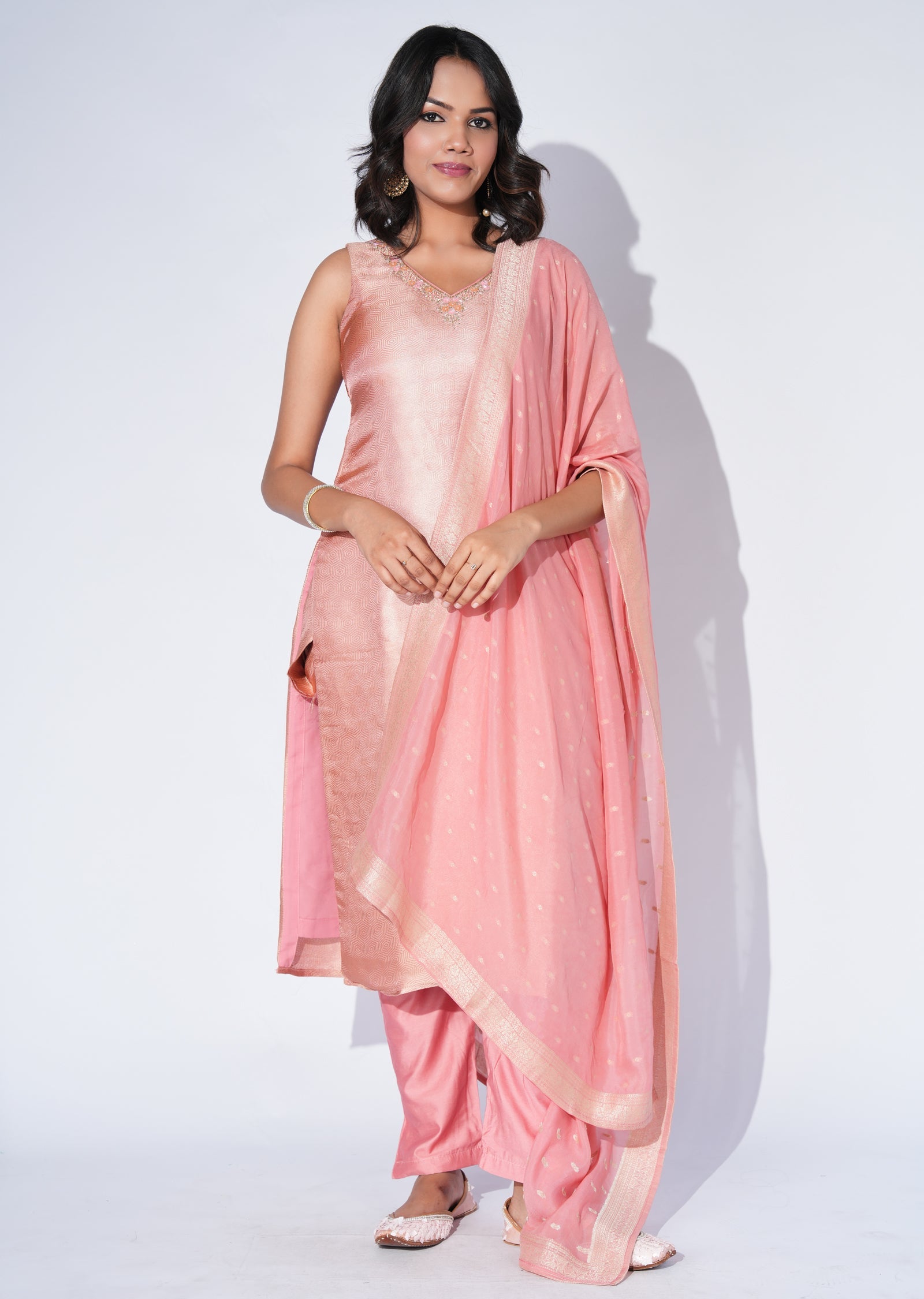 Peach Silk Straight cut Suit