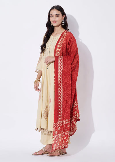 Beige Cotton Anarkali Suit