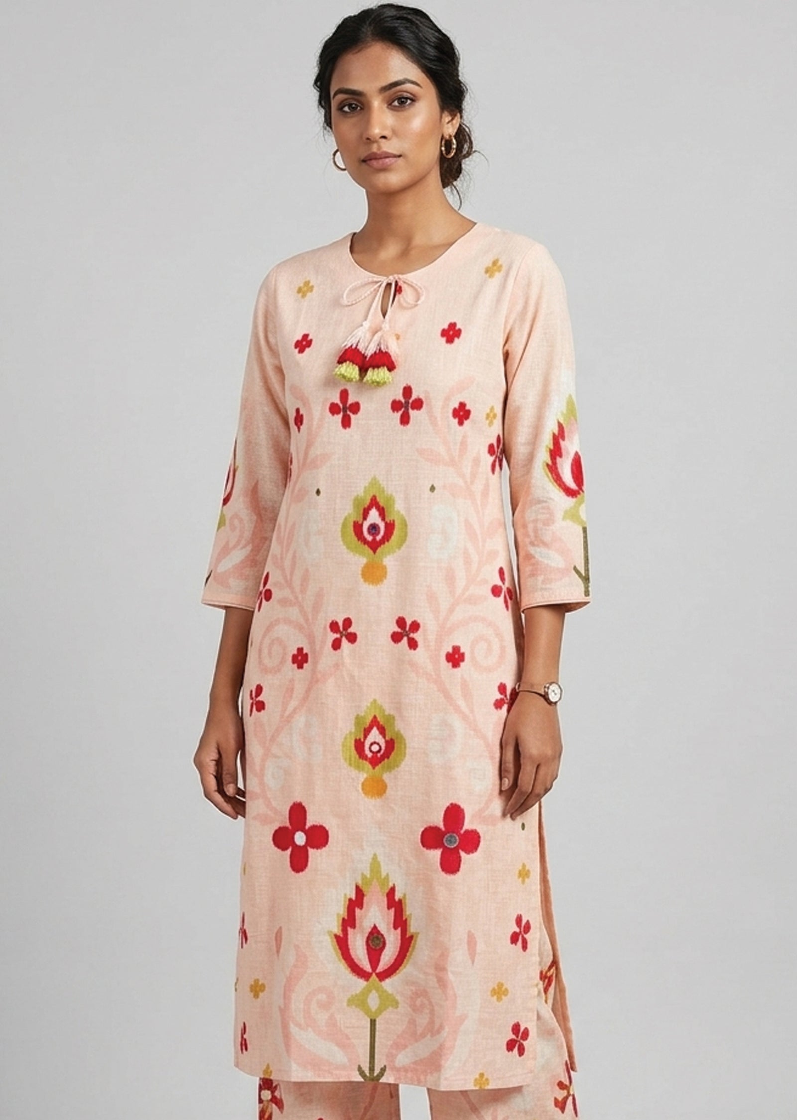 Peach printed Cotton Kurti Set