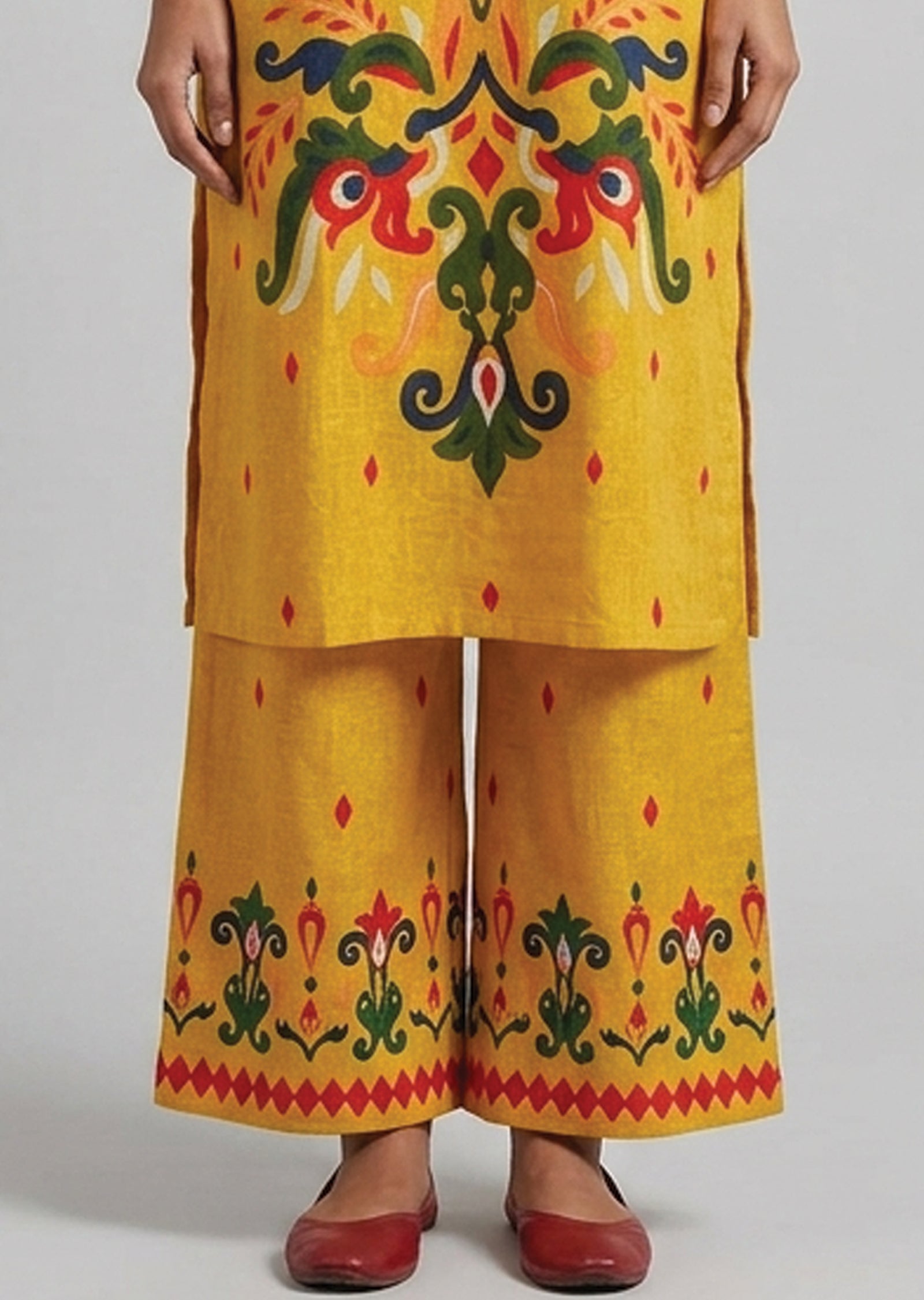 Yellow Cotton Straight cut Kurti set