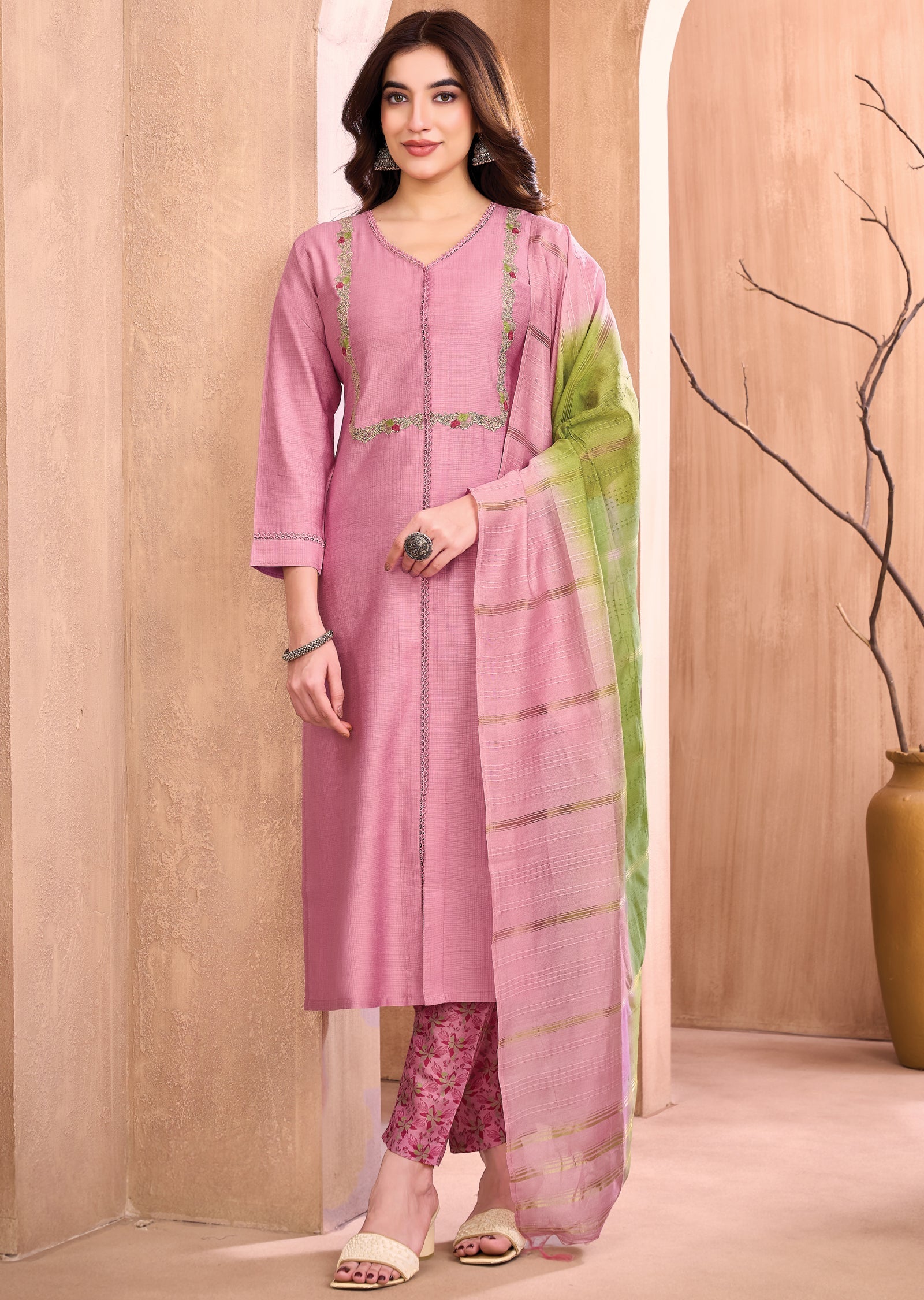 Light Pink Silk Straight cut suit