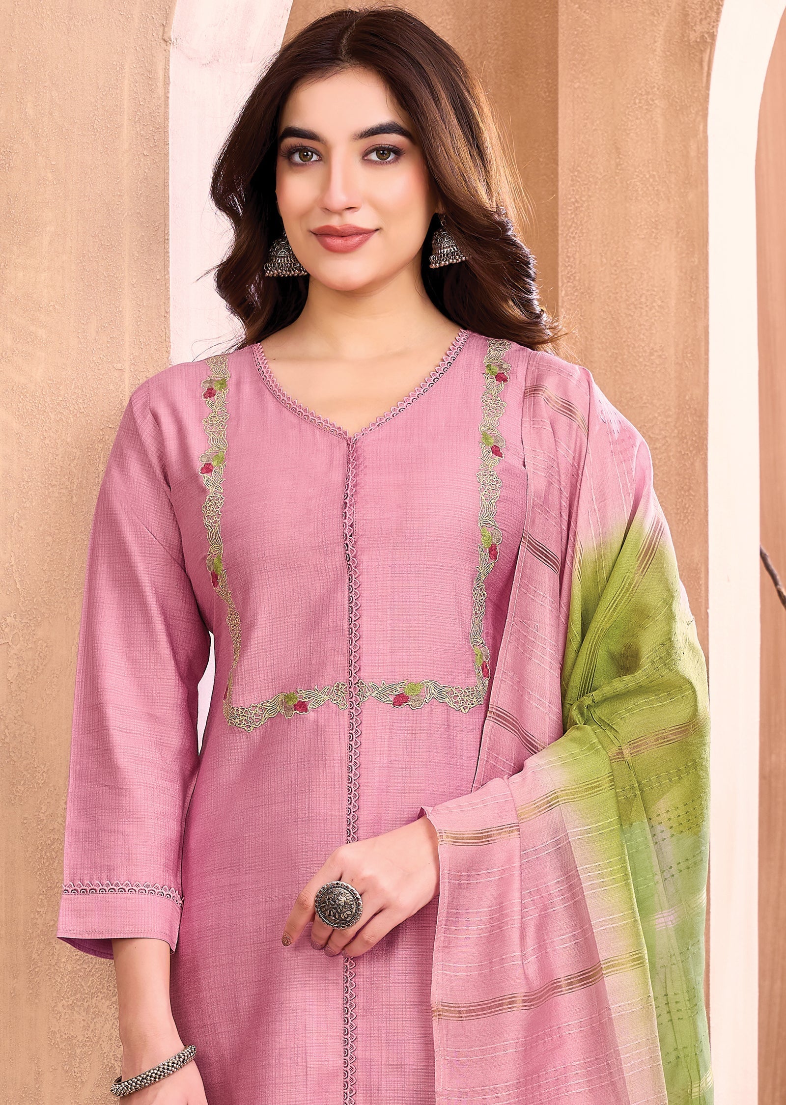 Light Pink Silk Straight cut suit