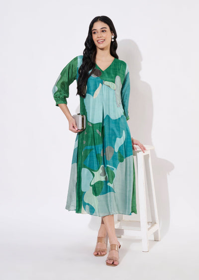 Green Dola Silk Frock style kurti
