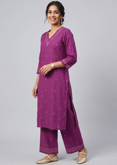 Magenta Cotton Kurti Set
