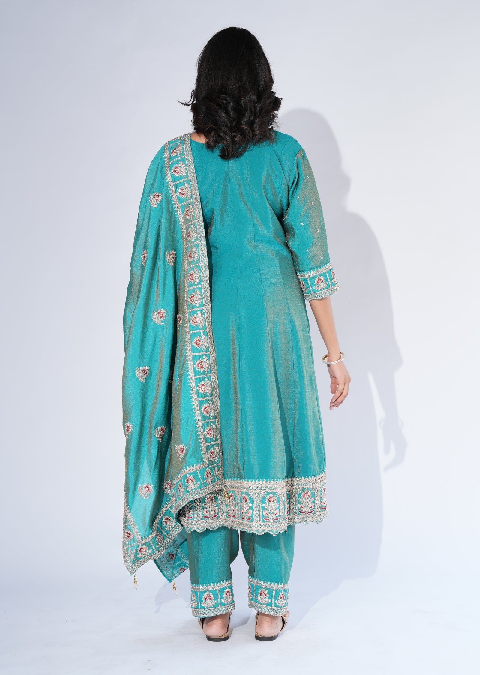 Rama Green Silk Anarkali Suit