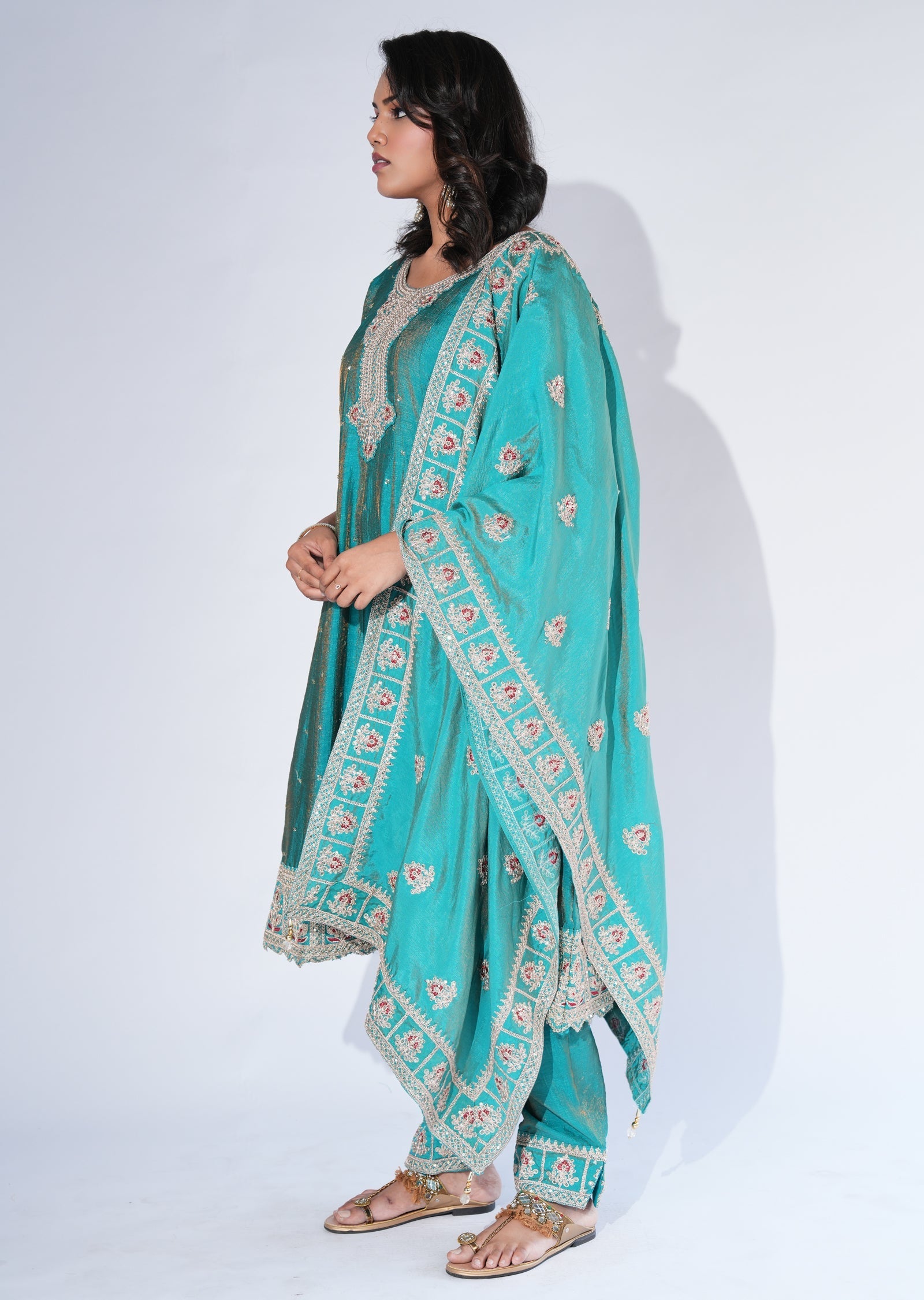 Rama Green Silk Anarkali Suit