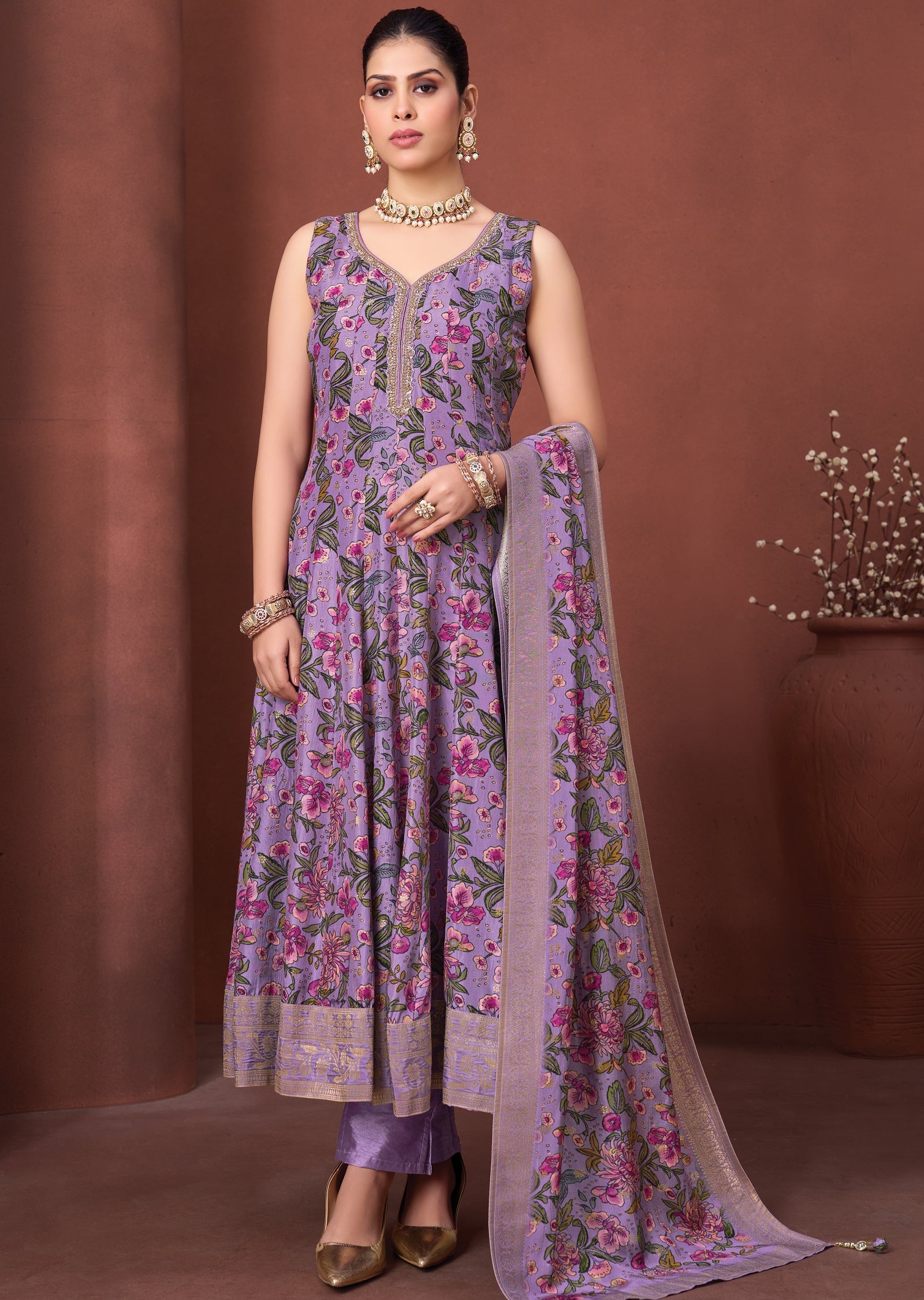 Lavender Silk Anarkali Suit