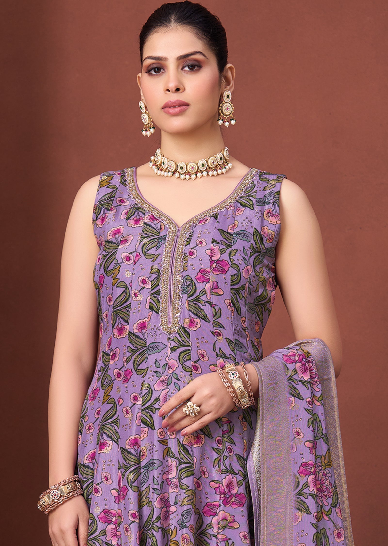 Lavender Silk Anarkali Suit