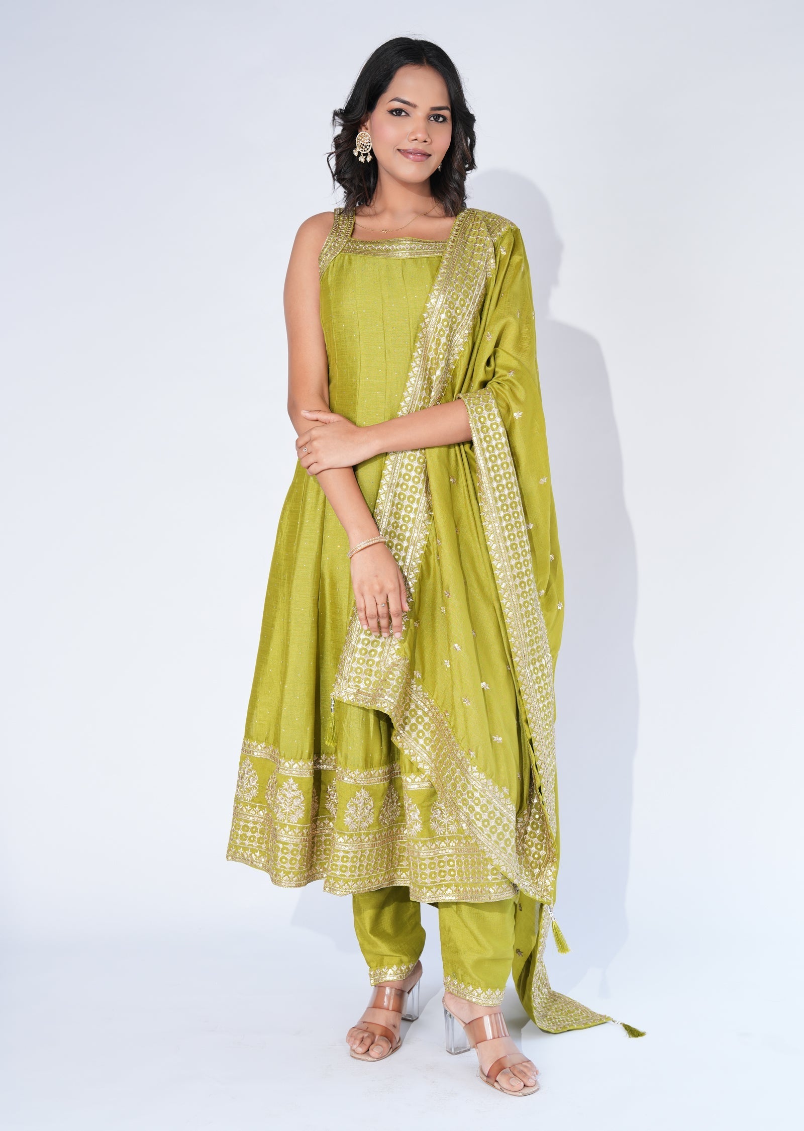 Green Silk Anarkali Suit