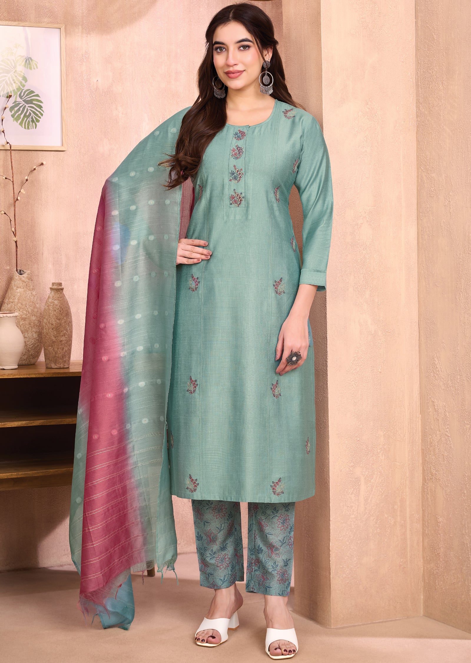 Blue Silk Straight cut suit