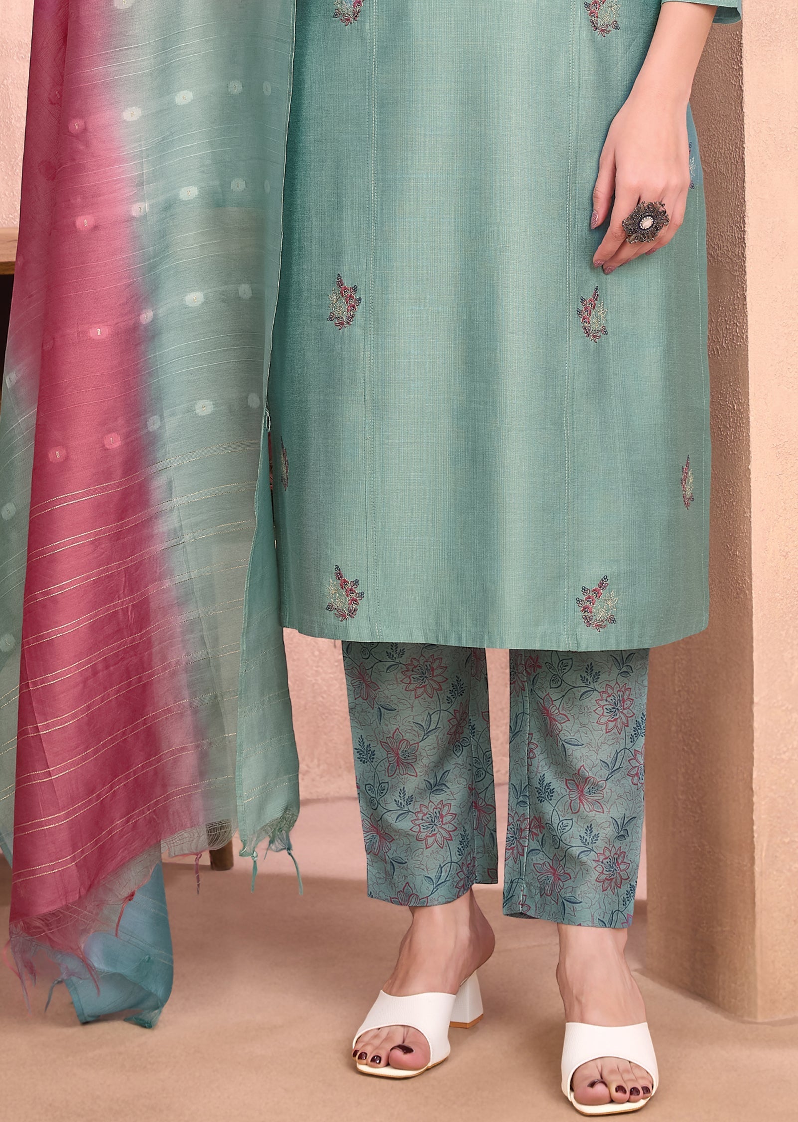 Blue Silk Straight cut suit