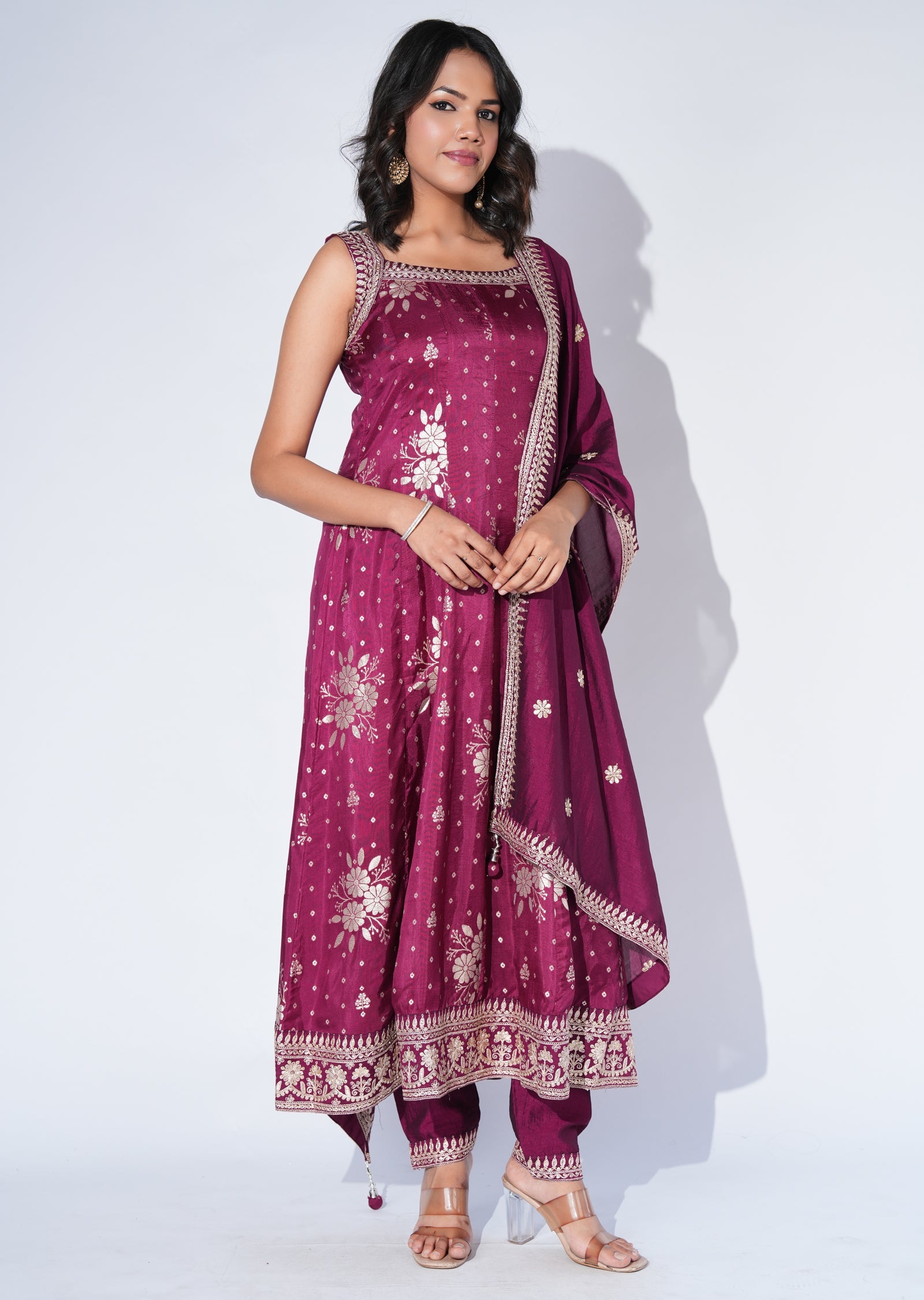 Wine Silk Anarkali Suit