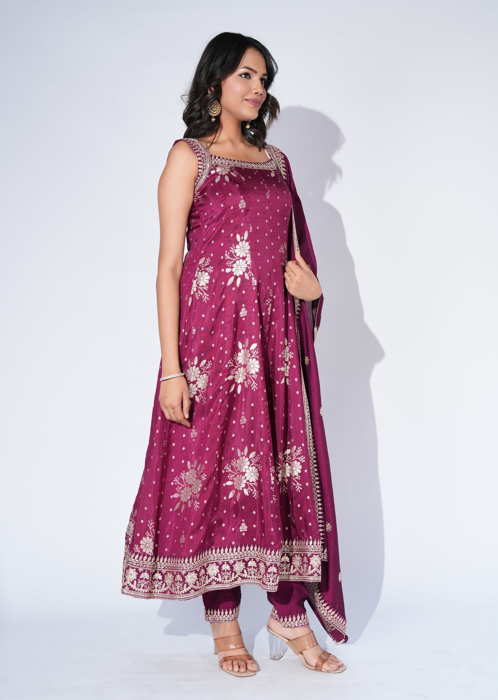 Wine Silk Anarkali Suit