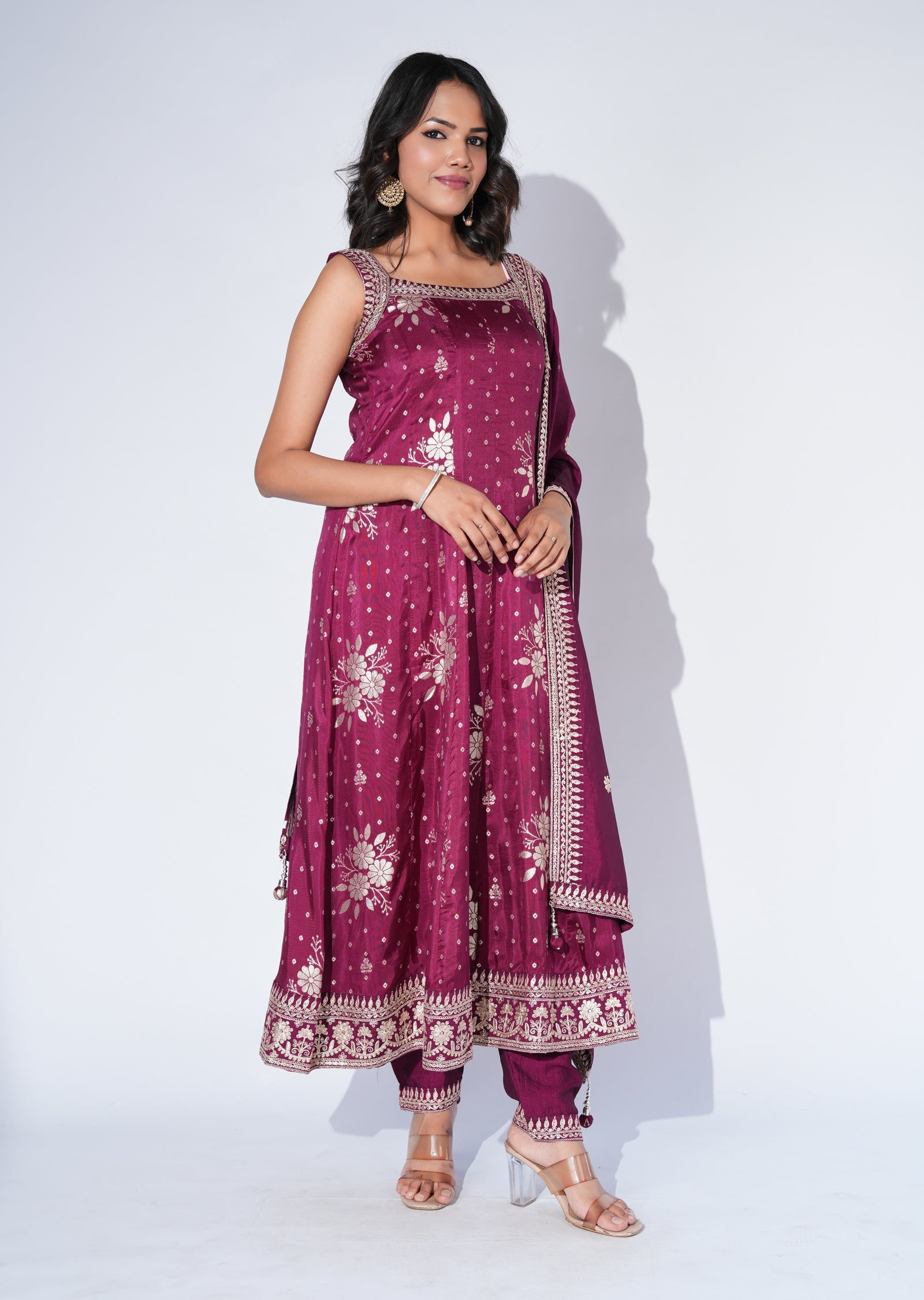 Wine Silk Anarkali Suit