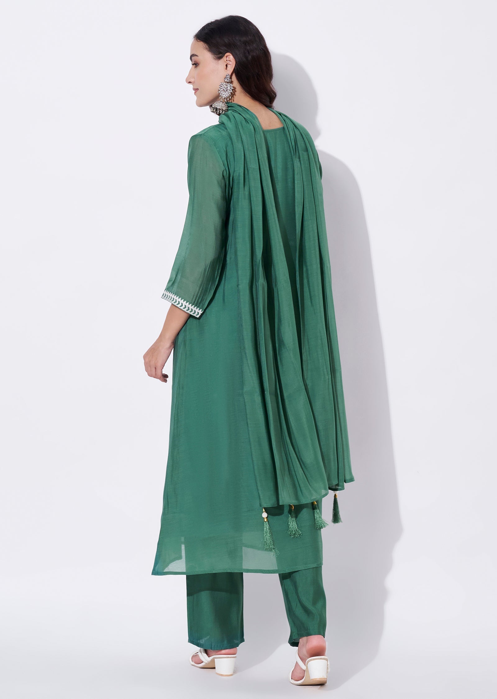 Green Mul Chanderi Anarkali Suit