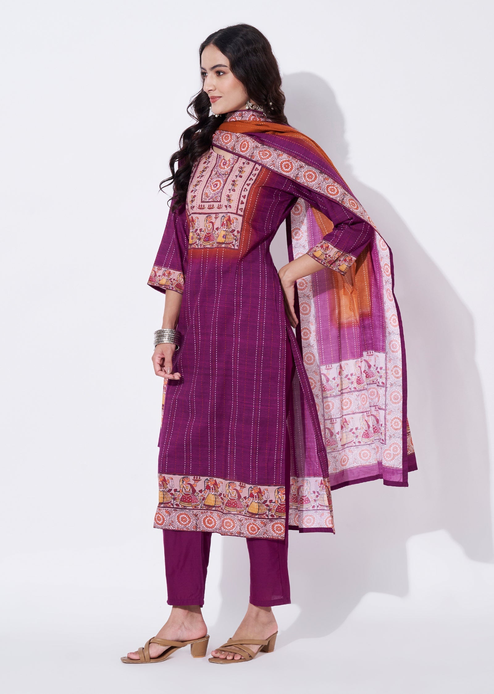 Magenta Cotton Straight cut suit