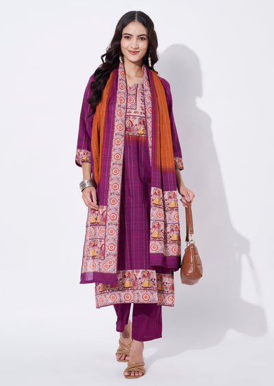 Magenta Cotton Straight cut suit