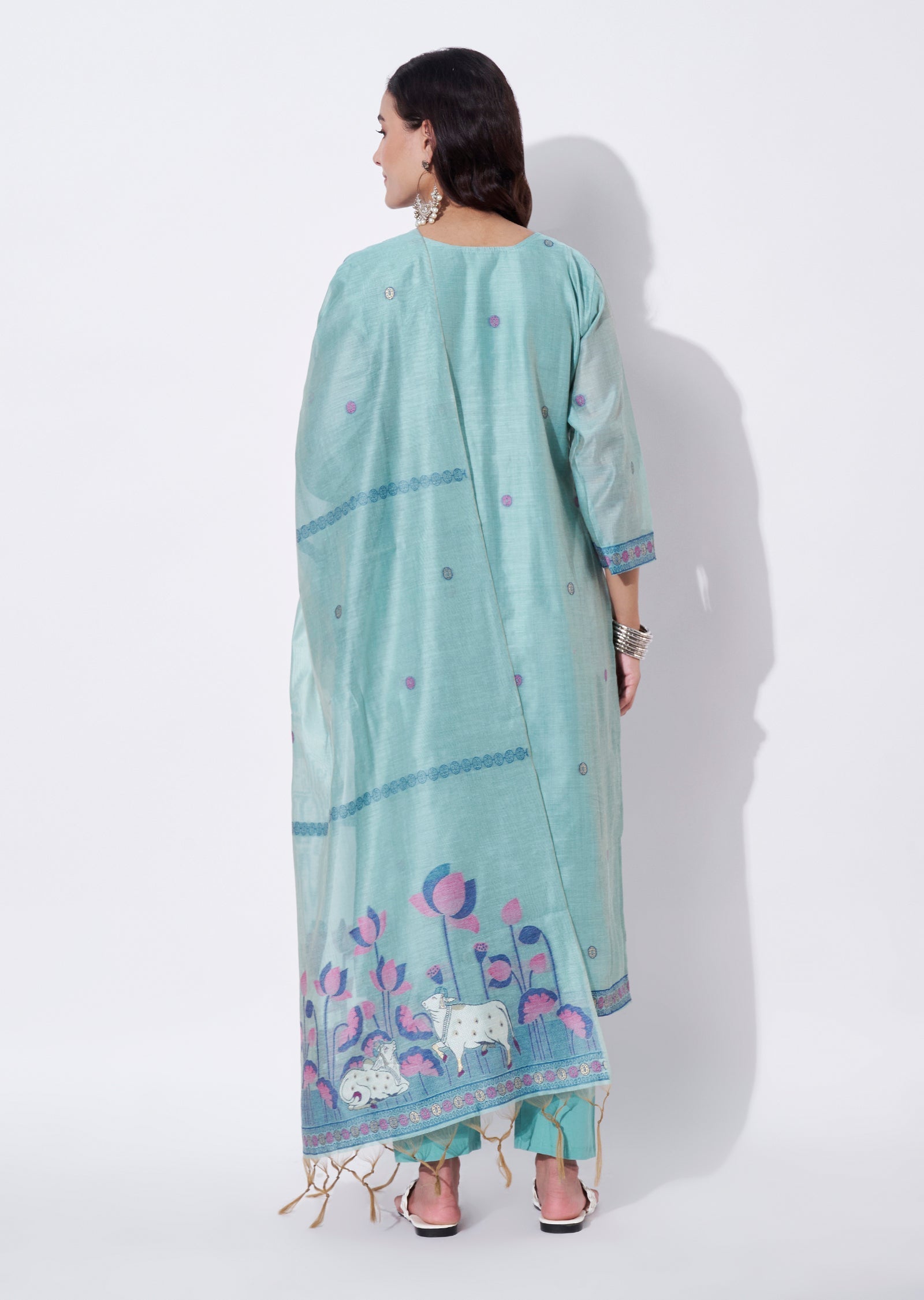 Green Chanderi Straight cut suit