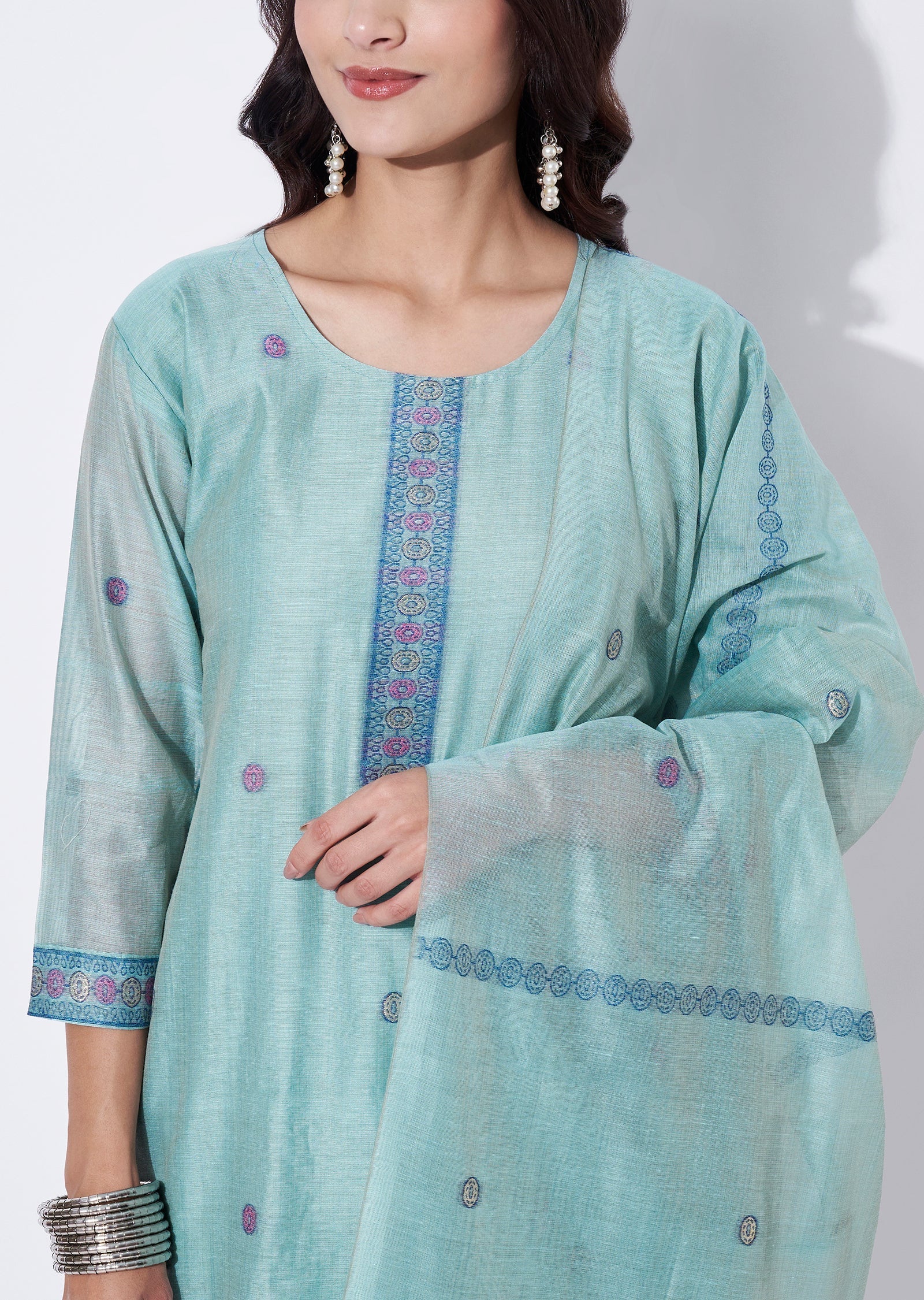 Green Chanderi Straight cut suit