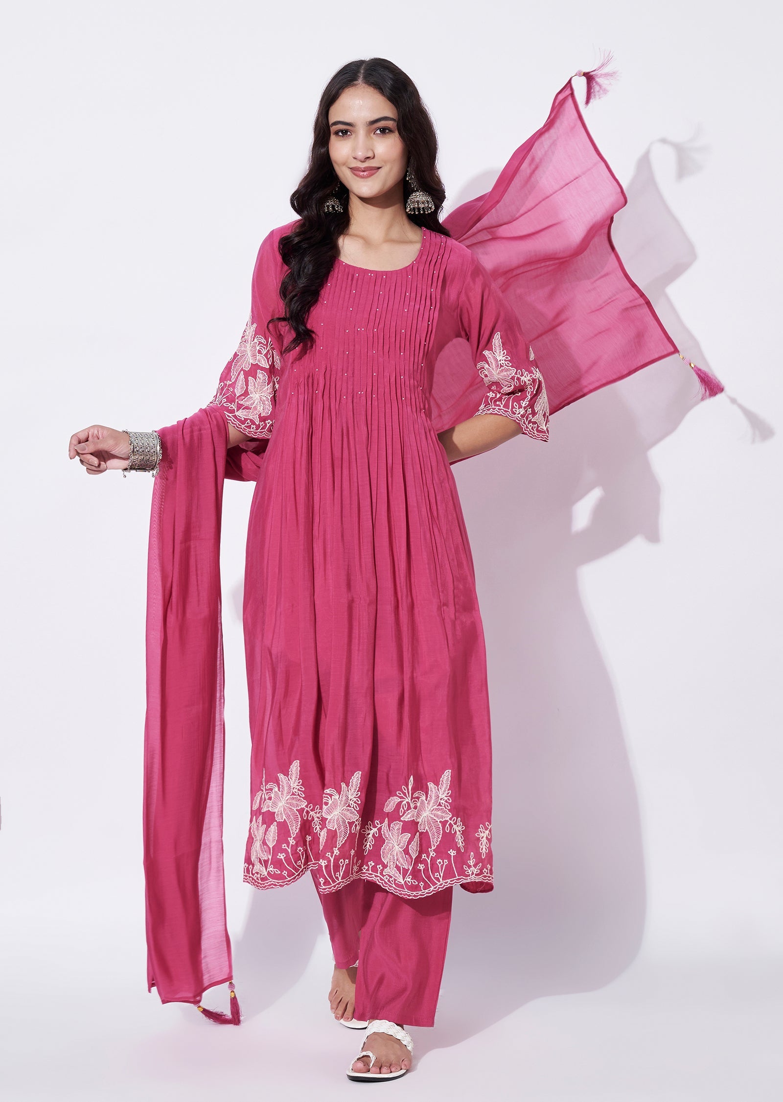 Pink Mul Chanderi Anarkali Suit