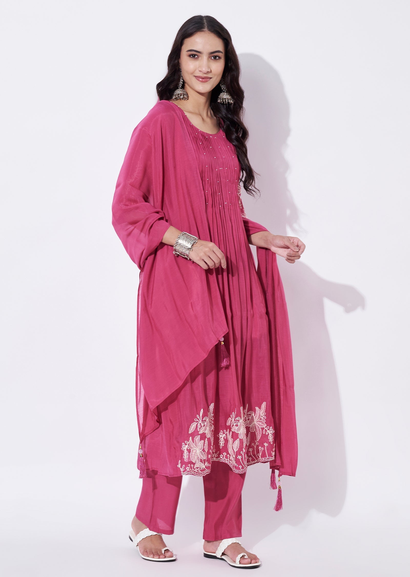 Pink Mul Chanderi Anarkali Suit
