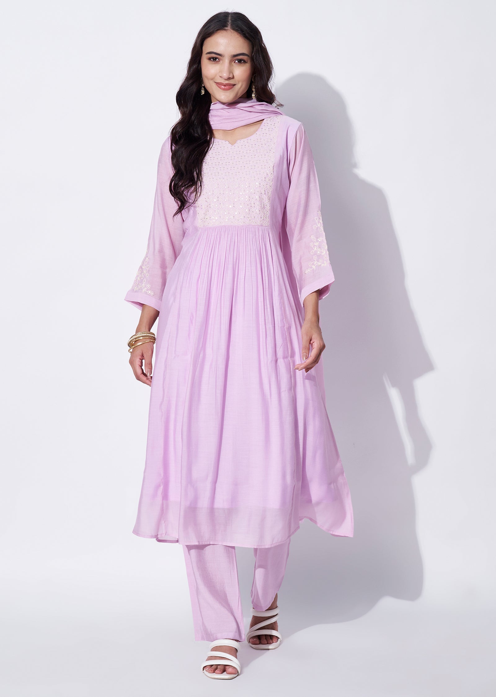 Lavender Mul Chanderi Anarkali Suit