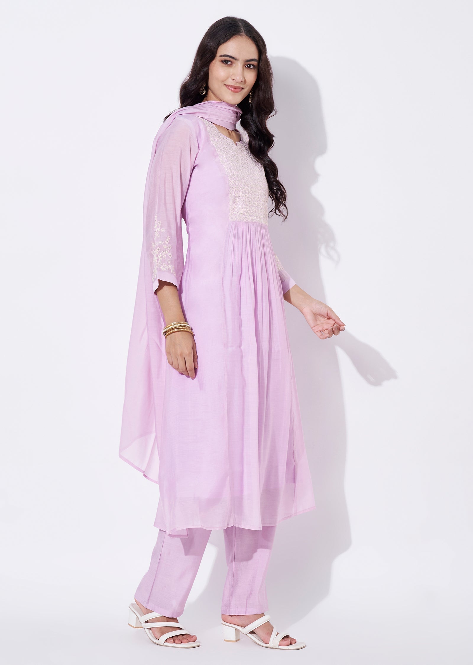 Lavender Mul Chanderi Anarkali Suit