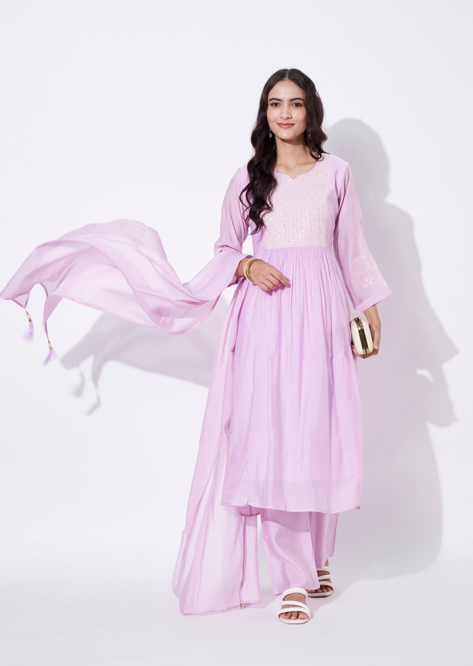 Lavender Mul Chanderi Anarkali Suit