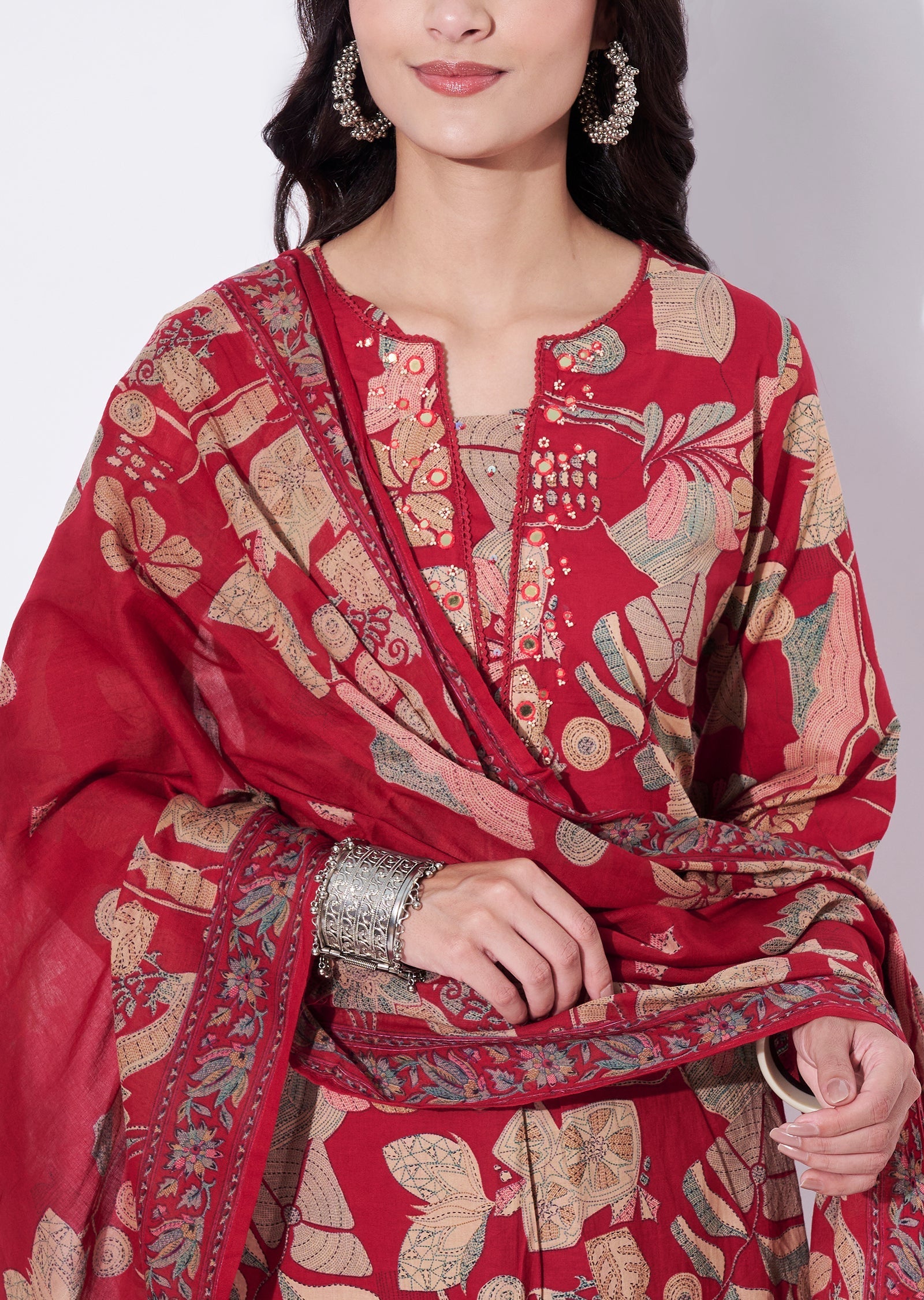 Maroon Cotton Anarkali Suit