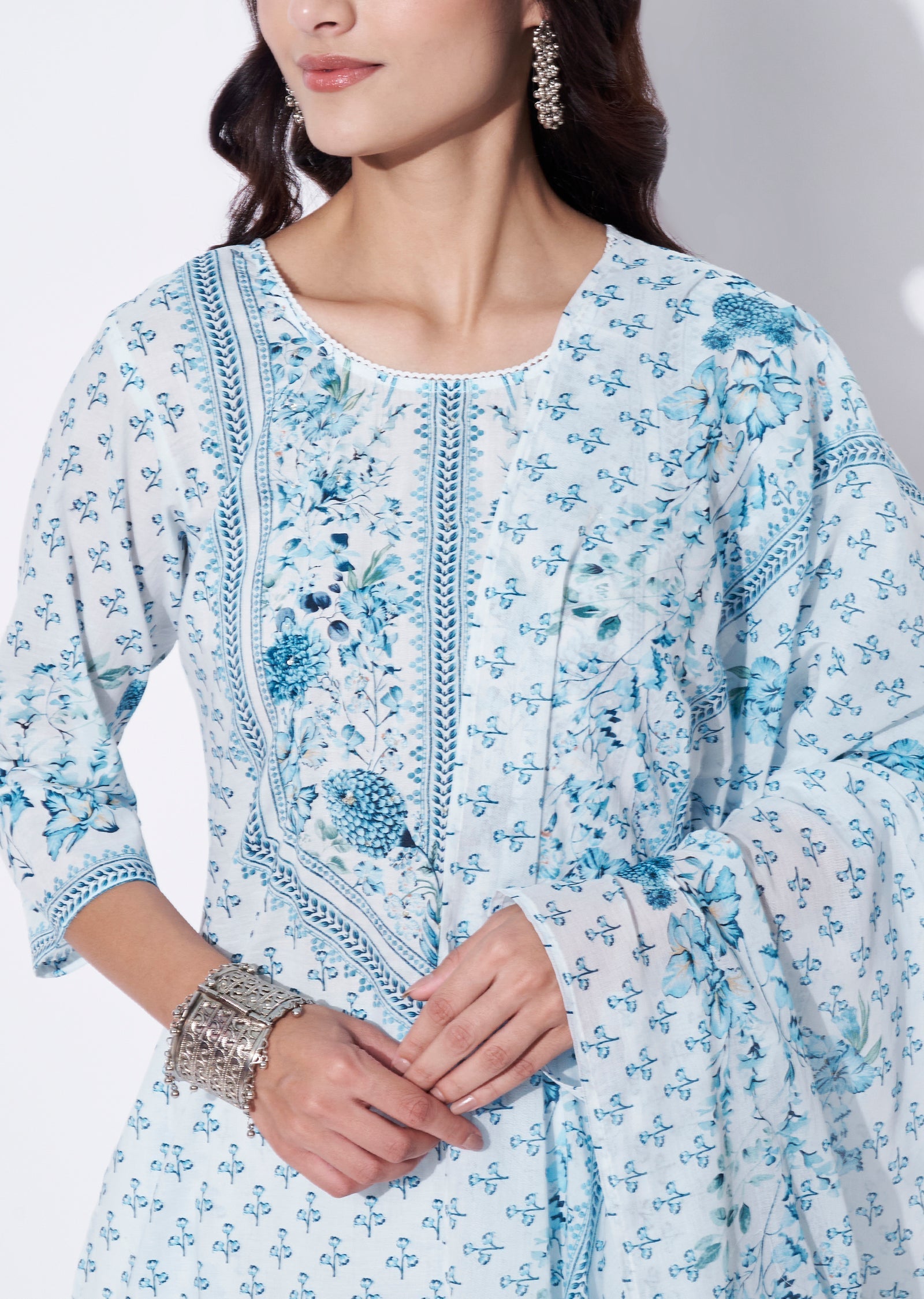 Blue Cotton Straight cut Suit